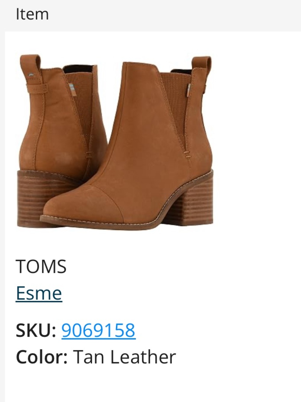 TOMS Esme Chelsea Ankle Boots in Tan Leather